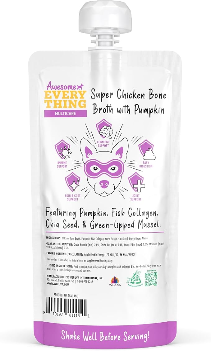 Weruva Awesome Everything Dog Food Mixer, Super Chicken Bone Broth, 7oz Pouch, Pack of 6