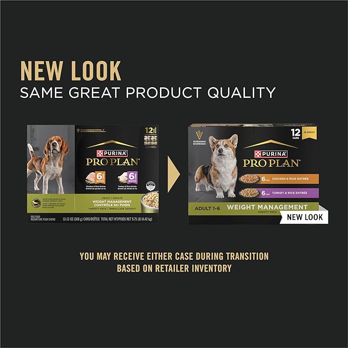 Purina Pro Plan Specialized Weight Management Wet Dog Food Chicken and Rice Entree and Turkey and Rice Entree in Gravy Variety Pack - (Pack of 12) 13 oz. Cans