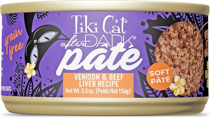 Tiki Cat After Dark Soft Pate Wet Cat Food, Venison & Beef Liver Recipe, 5.5 oz. Can (8 Count)