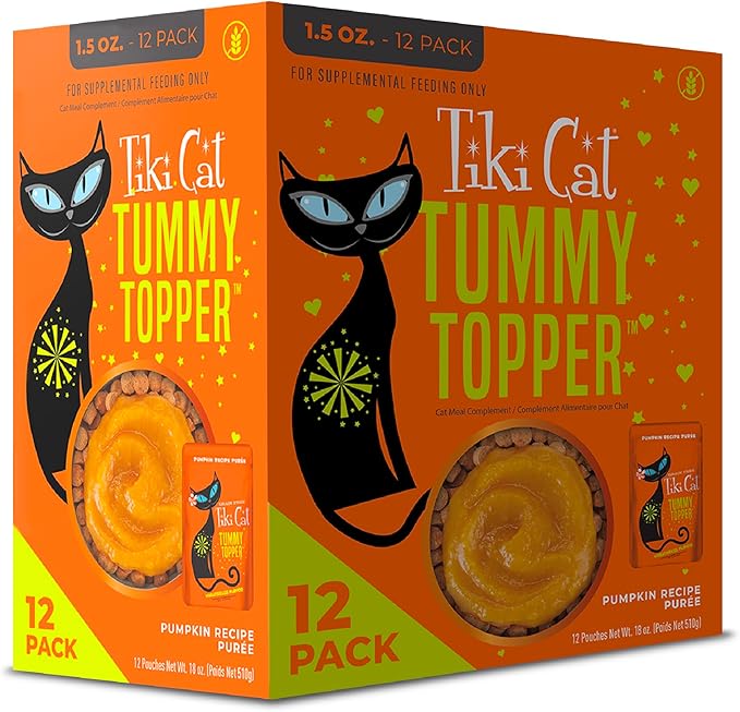 Tiki Cat Solutions Topper Multipack, Tummy Topper, Pumpkin Recipe in Broth, 1.5 oz. Pouch (12 Count)