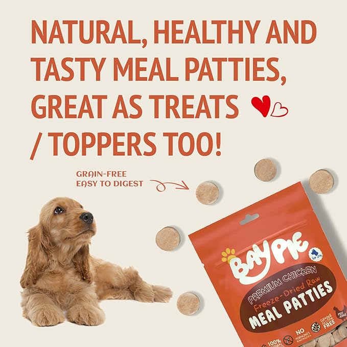 Freeze-Dried Raw Chicken Dog Food Meal Patties - Single Protein Source | Grain-Free & No Additives | High Protein Low Fat Training Reward | Also Great as Toppers or Treats,7 oz