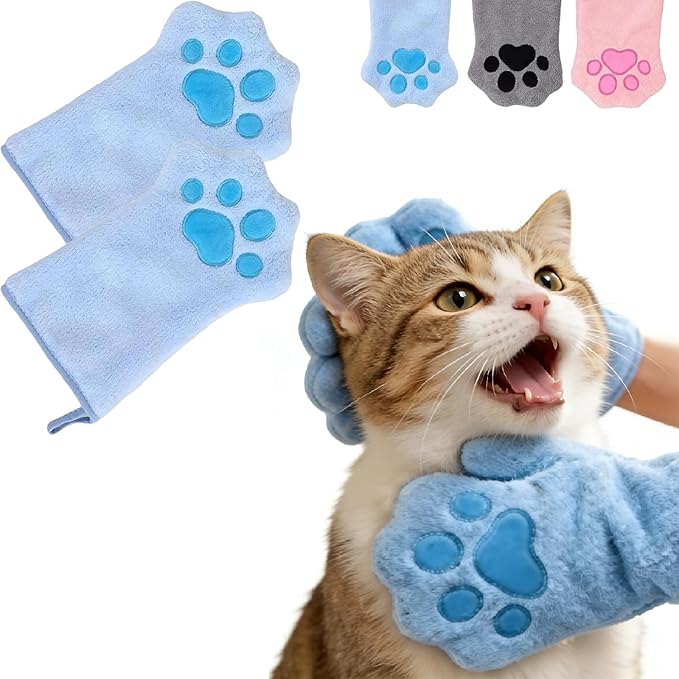 Paw Bathing Towel for Cats Dogs,Makes Paws Washing Easy & Stress-Free,Soft Reusable Pet Grooming Towel,Quick-Dry, Machine Washable Paw Cleaning Mitt for Cats Pets (2pcs-Blue)