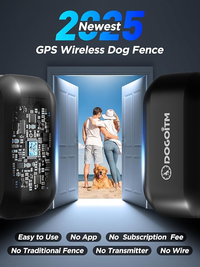 Wireless Dog Fence, GPS Wireless Dog Collar with 3 Correction Modes, Pet Containment System with AI Smart Signal, Electric Dog Fence Collar for Outdoor Use Only