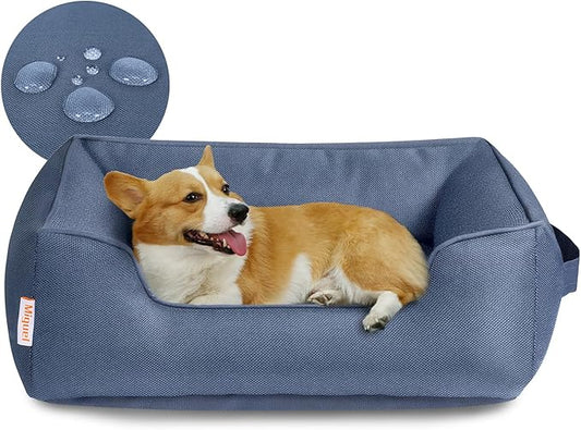 Miguel Waterproof Outdoor Dog Bed for Medium Small Dogs, Oxford Pet Bed Tough with Sides Easy Clean, All Weather Rectangle Puppy Bed with Removable Cover Bolster Bed Scratch Resistant, 30 inches