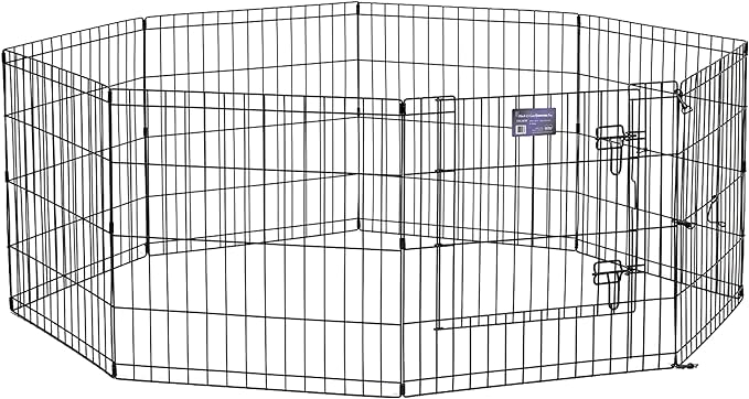 MidWest Homes for Pets Folding Metal Puppy / Dog Exercise Pen, Indoor/Outdoor Playpen with Secure Door, Provides 16 Sq Feet of Play Space, 24-Inches Tall, Black E-Coated