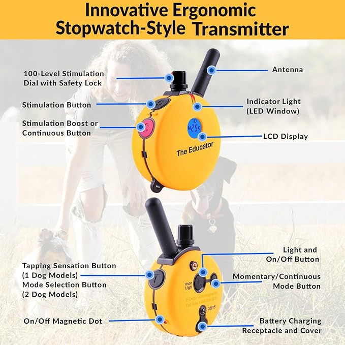 Educator E-Collar Humane Dog Training Collar with Remote - 100 Levels Safe Tapping Sensation Night Light Waterproof Rechargeable 3/4 Mile, includes Premium Finger Clicker for Small/Medium Dog, Yellow