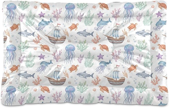 Dog Bed for Crate Washable Pet Sleep Pad, Marine Animals Kennel Mat with Non-Slip Bottom, Soft Fluffy Supplies Pet for Dogs and Cats (36x24 inch)