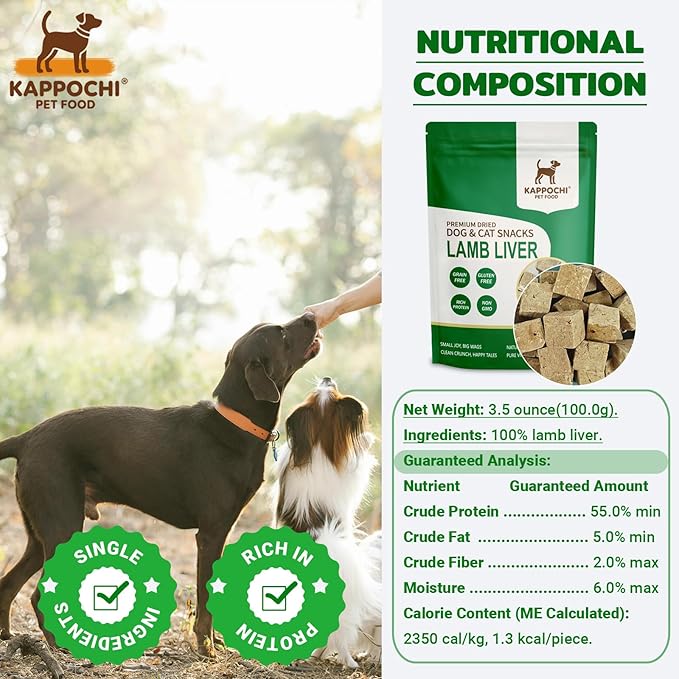 Freeze-Dried Lamb Liver Cube Dog Treats, 3.5oz(100.0g), 100% Single Ingredient, High Protein Training Treats, Natural & Raw, No Additives, Grain Free, Gluten Free