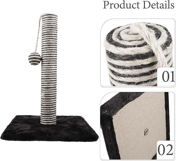 Vertical Cat Scratching Post Sisal Cat Scratcher Indoor Floor Nail File Kitten Black