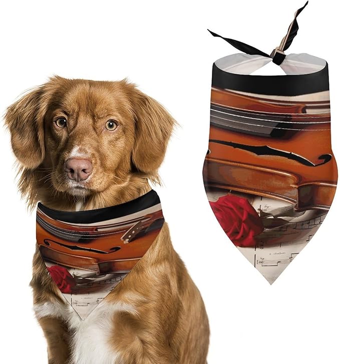 Dog Bandana Spring Pet Scarf Adjustable Triangle Violin Sheet Music Printing Dog Bib Washable Polyester Puppy Bandana for Small Medium Large Dogs Cat Birthday Party Supplies