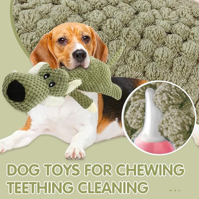 Plush Toys for Aggressive Chewers, 2025 New Interactive Dog Toys for Heavy Chewers, Durable Indestructible Puppy Squeaky Chew Toys (Green+Brown)