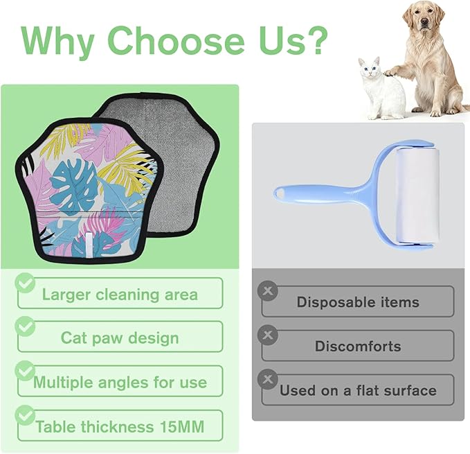 Colorful Palm Leaf Electrostatic Pet Hair Removal Glove for Cats & Dogs - Reusable Grooming Mitt for Couch, Carpet, Car Seat & Laundry - Large 9x9 Inch