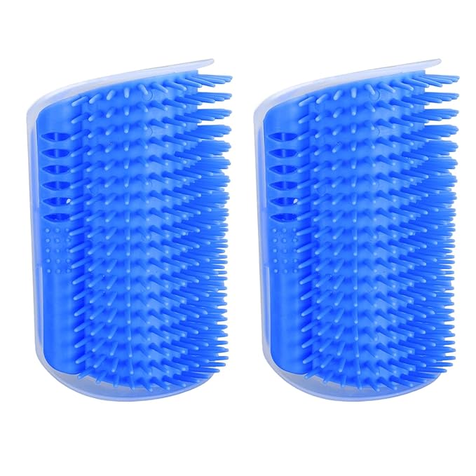 2PCS Self Grooming Cat Brush Interactive Toy Soft Cat Wall Corner Scratcher Massage Combs with Catnip (Blue)