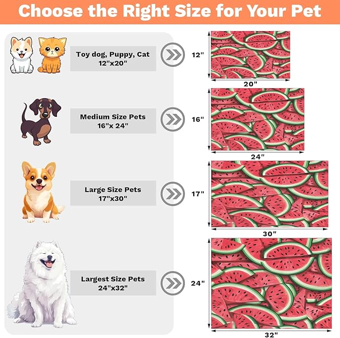 Watermelon Dog Food Mat for Floors Absorbent Dog Bowl Mat for Food and Water Dispenser Quick Dry Cat Food Placemat Pet Supplies 12" x 20", Summer Fruit
