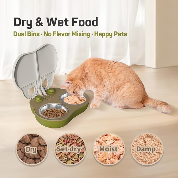 Plike 2-Meal Automatic Pet Feeder, 48H Timed Wet Food Refrigerated Dispenser, Includes 2 Ice Packs and Stainless Steel Pet Bowl, Ideal for Wet Food, Yogurt & Canned Meals – for Cats & Small Dogs
