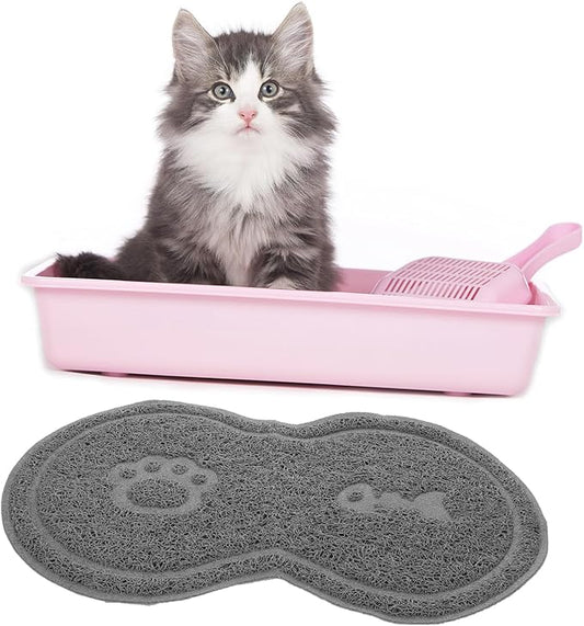Cat Litter Box Mat PVC Cat Bowl Mat: Nonslip Waterproof for Litter Box That Ches - for Under Pet Food Bowl, 17.7 x 10.2 x 0.2 inch