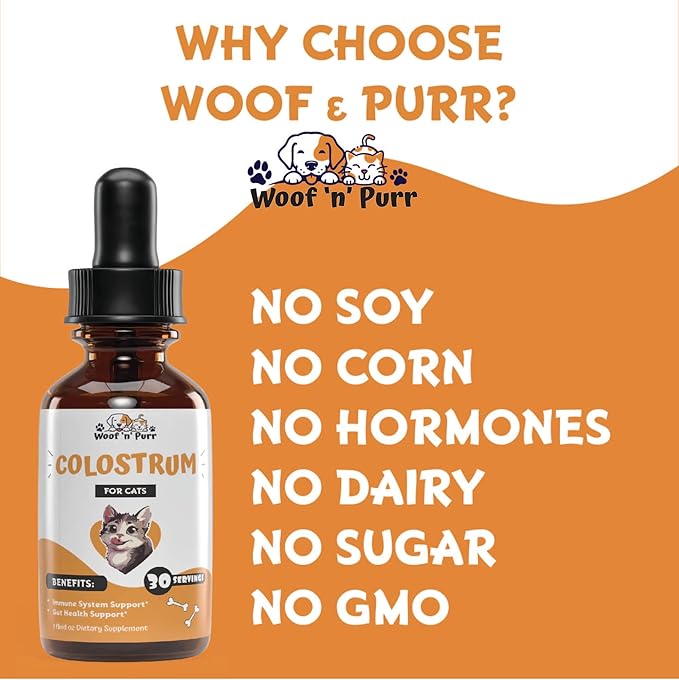 Colostrum for Cats - May Help to Support Cat's Allergies, Immune Health, Skin & Coat Health & Much More - Cat Immune Support - Cat Skin and Coat Supplement - 1 fl oz - Chicken Flavor