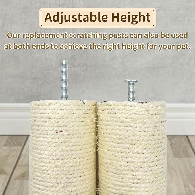 Fhiny 2PCS Cat Scratching Post Replacement, 15.7inch M8 Natural Sisal Cat Scratch Post with Cat Self Groomer Refill Pole Parts Kitten Climbing Furniture Protector Hemp Rope Scratcher for Spare White