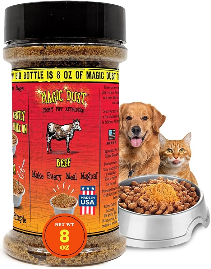 Wild Meadow Farms - Magic Dust Beef Jerky Topper, Single Protein Pet Food Topper for Dogs & Cats, Enhance Flavor & Elevate Mealtime Excitement for Picky Eaters - 8 Ounce Bottle in Beef Flavor