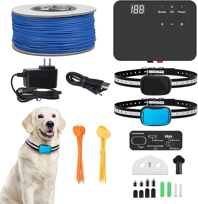 Electric Fence for 2 Dogs, Underground Dog Fence System, 2 Rechargeable Collars, Waterproof, for Small Medium and Large Dogs