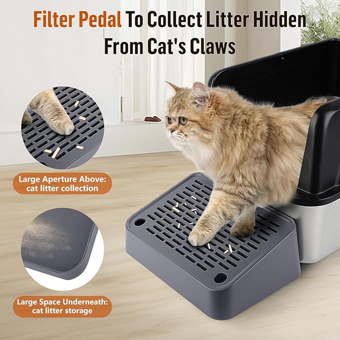 Cat Litter Box Ramp, Litter Box Step Mat with Filter Function, Cat Litter Catcher for Self-Cleaning Litter Boxes, Cats Pedal Stool Ideal for Kitten & Elderly Cats (Dark Grey)