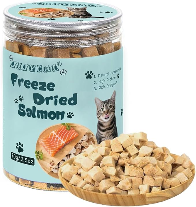 Freeze-Dried Salmon Treats for Cats & Dogs – 100% Wild Caught, Single Ingredient, High-Protein, No Additives or Preservatives – Nutrient-Rich, Grain-Free Healthy Snack-2.5Oz
