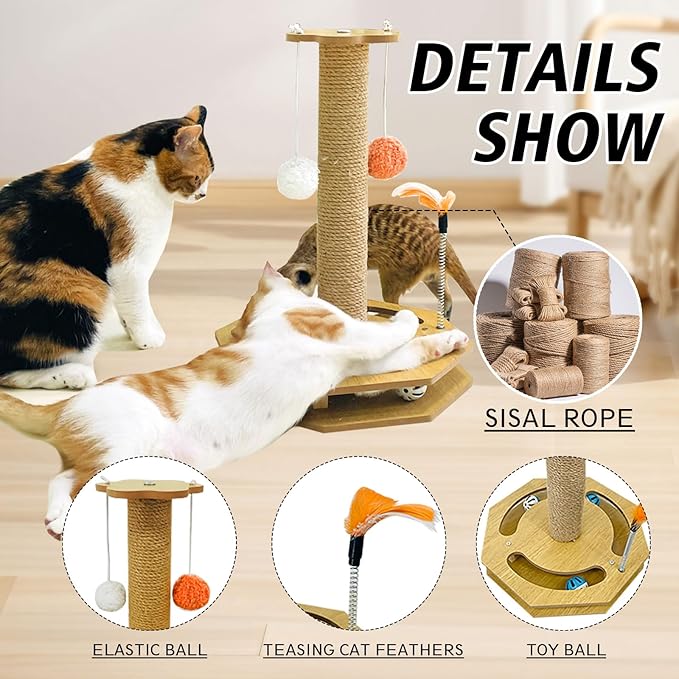Cat Scratching Post, Scratching Post with Vertical Scratcher and Tracking Interactive Toy for Kittens