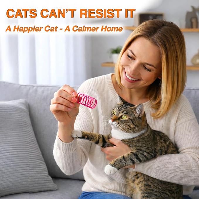 Cat Spring Toys for Indoor Cats, Springy & Durable PET Plastic Spiral Coil Cat Toy, Interactive Self Play for Boredom Relief, 12 Pack