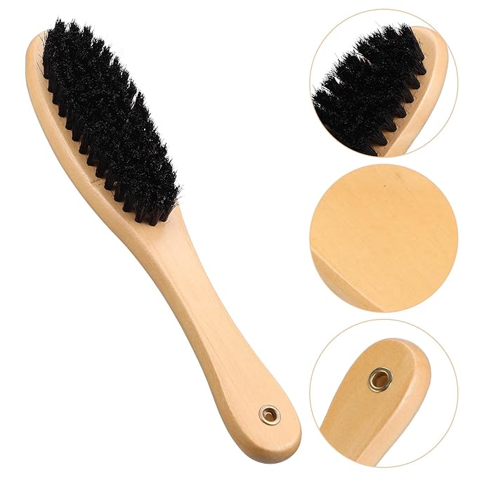 HEMOTON Wood Handle Boar Bristle Clothes Dust Brush with Long Handle for Cat Shedding and Shoe Polishing, Natural Bristle Grooming Brush for Pet Hair and Laundry Cleaning