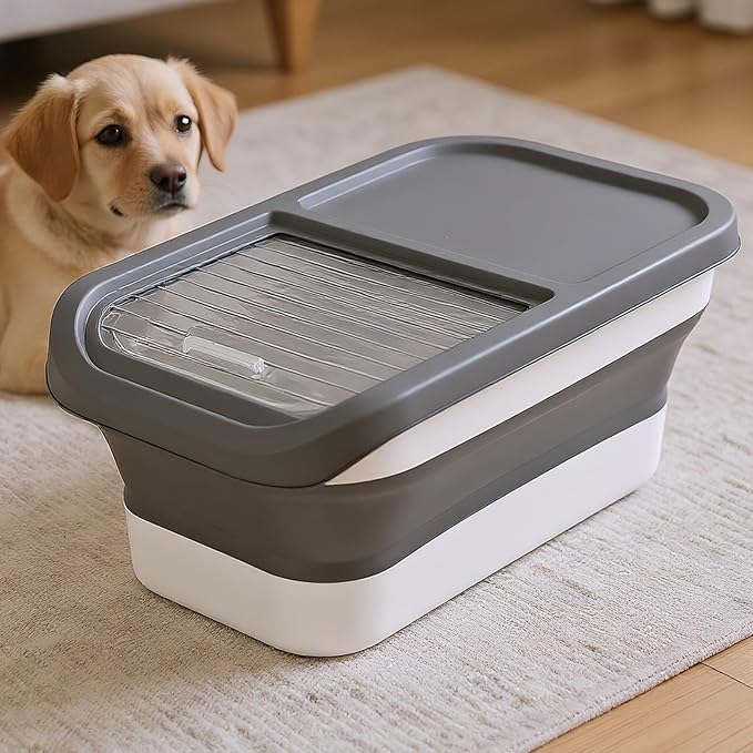 Dog Food Storage - Sliding Lid Pet Kibble Box, Moisture Proof Organizer, Bin For Dry Food, Secure Supply Container | Lightweight Feeding Kitchen, Pantry, Outdoor Trips, Home Use