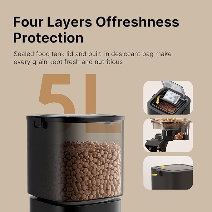 Automatic Cat Feeder, 5G WiFi APP Control Automatic Pet Feeder, 5L Cat Dry Food Dispenser with Remote Feeding,10 Meals Programmable 1-15 Portion Control Auto Dog Feeders for Cats,Puppy