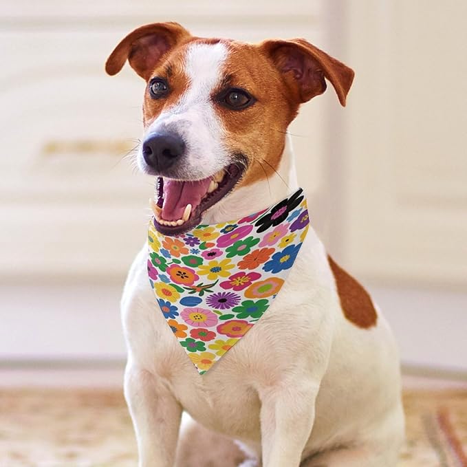 Dog Bandana Spring Pet Scarf Adjustable Triangle Floral Print Printing Dog Bib Washable Polyester Puppy Bandana for Small Medium Large Dogs Cat Birthday Party Supplies