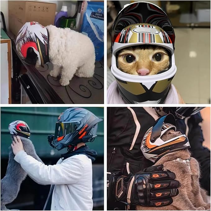 Pet Motorcycle Helmet Dog/Cat Full Face Motorcycle Helmet Outdoor Motorcycle Bike Riding Helmet Hat for Cat Dog Doggie Puppy Kitten Pet Supplies Racing Car Fan Collectible Small Gift (Multicolor)