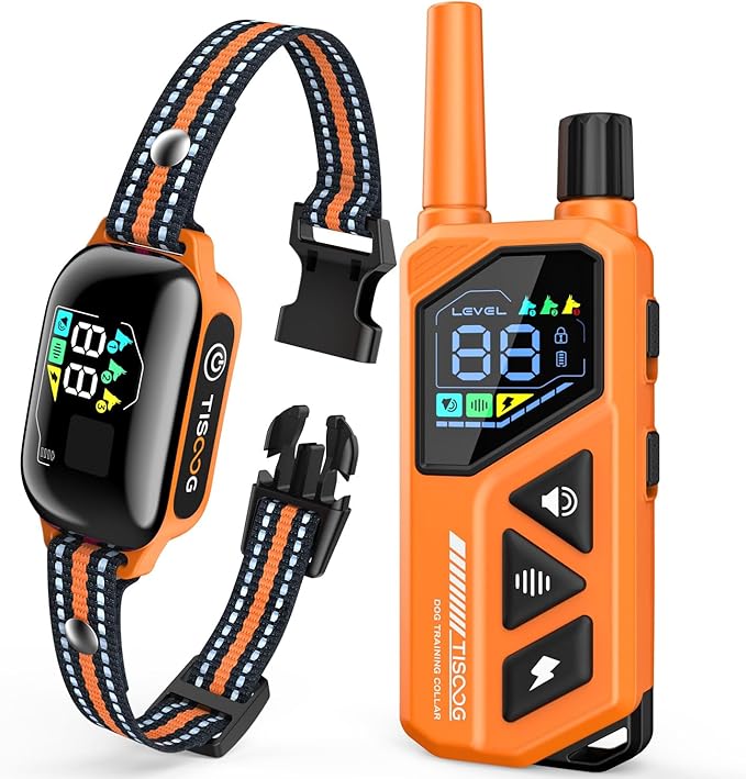 Dog Shock Collar - 3300FT Dog Training Collar with Remote, IPX7 Waterproof Electric Dog Collar with 4 Training Modes, Security Lock, Rechargeable E-Collar for Small Medium Large Dogs (Orange)
