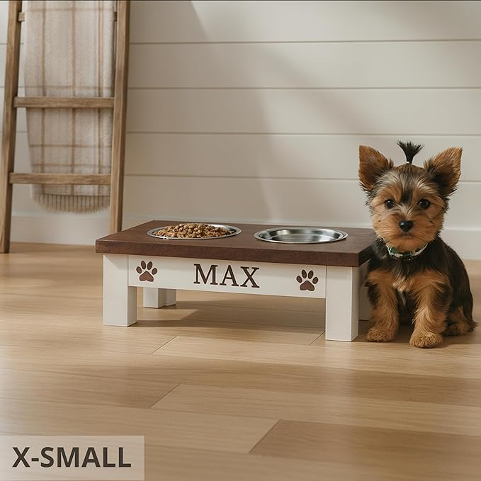 GTW Classic Elevated Dog Feeder – Wooden Elevated Stand with Stainless Steel Bowls, Anti-Slip Farmhouse Design (X-Small, Dark Walnut)