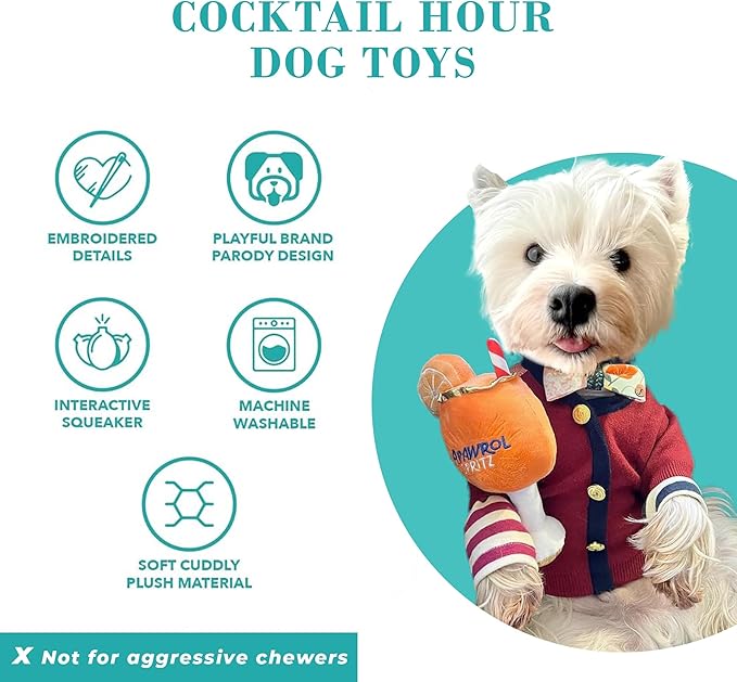 Haute Diggity Dog Cocktail Hour Plush Dog Toys for Small, Medium & Large Dogs, 3-Pack Durable Stuffed Cocktail-Inspired Pet Toys with Interactive Squeaker, Machine-Washable & Safe