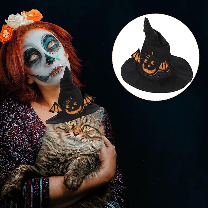 Halloween Pet Hat Black Ghost Bat Design Pet Decor Accessory Small Size for Holiday Costume and Party Supplies