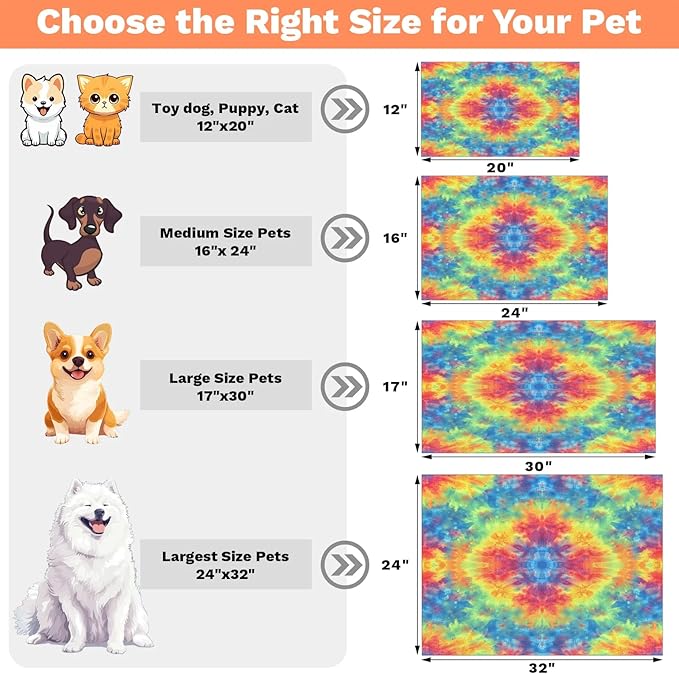 Watercolor Tie Dye Dog Food Mat for Floors Absorbent, Quick Dry Water Dispenser Mat for Food, Water, Pet Supplies 24" x 32", Abstract