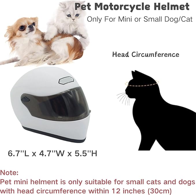 Pet Motorcycle Helmet Dog/Cat Full Face Motorcycle Helmet Outdoor Motorcycle Bike Riding Helmet Hat for Cat Dog Doggie Puppy Kitten Pet Supplies Racing Car Fan Collectible Small Gift (White)