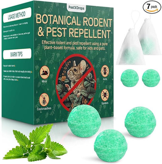 Mice Rats Repellent 7 Pack, Peppermint Oil Moth Balls for Mouse Rodent Deterrent, Natural Pest Control Balls for Squirrels,Mole, Skunk, Safe for Humans & Pets, Indoor and Outdoor Use