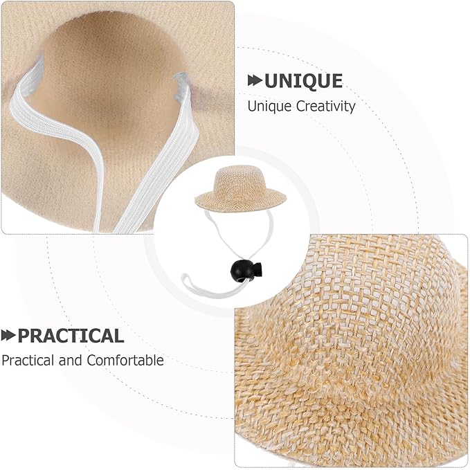 BESTYASH Decorative Pet Hat 2pcs Set, Wear-Resistant Delicate Dog and Puppy Straw Farmer Hats with Elastic Band, Beige Color, Inner Diameter 3.2cm, Summer Outdoor Dog Supply Accessories