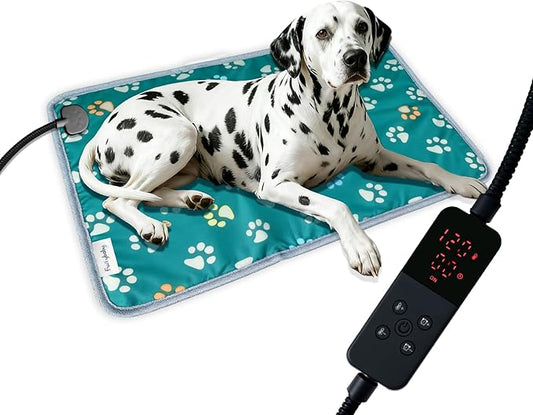 furrybaby Dog Heating Pad, Pet Heating Pad for Dogs with Durable Anti-Bite Tube Indoor, Heated for Dogs House Puppies Cats (1 Pack Green, 24 X 16in, Temp Adjustable)
