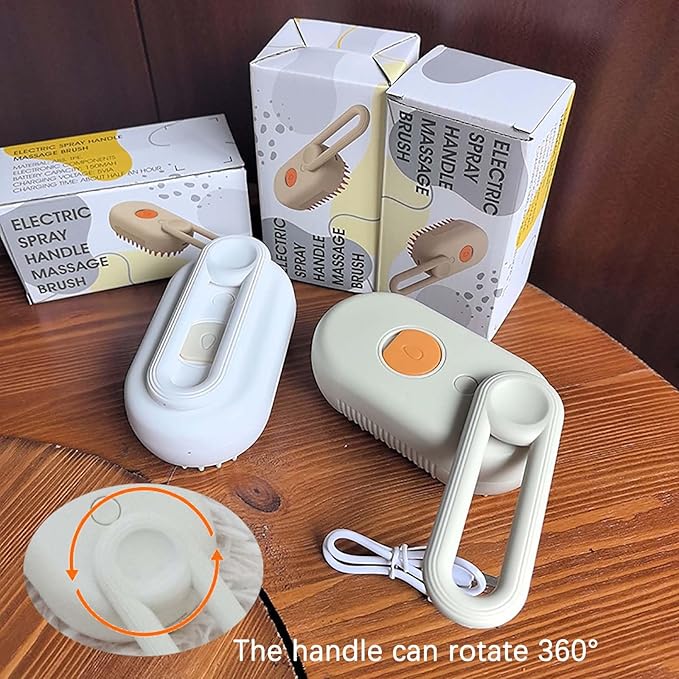 Pet Spritz Cat Defur Comb for Cats Dogs, 3-in-1 Self Cleaning Silicone Cat Steam Brush, Silicone Bristle Head 360° Rotating Pet Steam Brush (White)