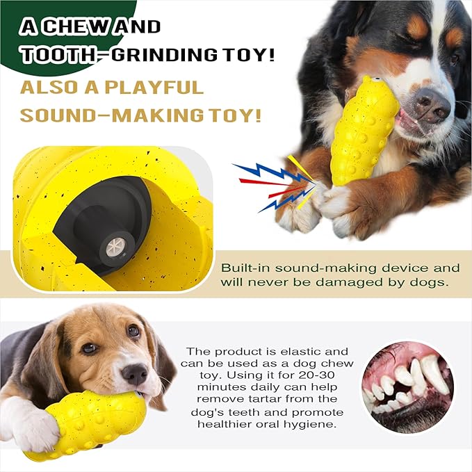 Large Size BouncyLarva Squeaky Dog Toy for Medium/Large Dogs Breed Aggressive Chewers Durable Bouncy Squeak Toys Yellow