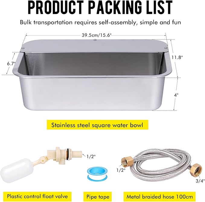 3Gal Automatic Outdoor Dog Water Dispenser for Dogs Self Filling Water Bowl Large Breed Auto Fill Dog Waterer Stainless Steel Pet Waterer for Big Cat Chicken Goat Sheep Livestock (15.7" X 11.8")