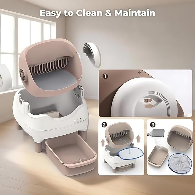 time-Limited seckill $147, Limited to 10 Units Self Cleaning Litter Box, Automatic Cat Litter Box with APP Control, Odor-Free Large Waste Bin, Open-Top for Multi Cats