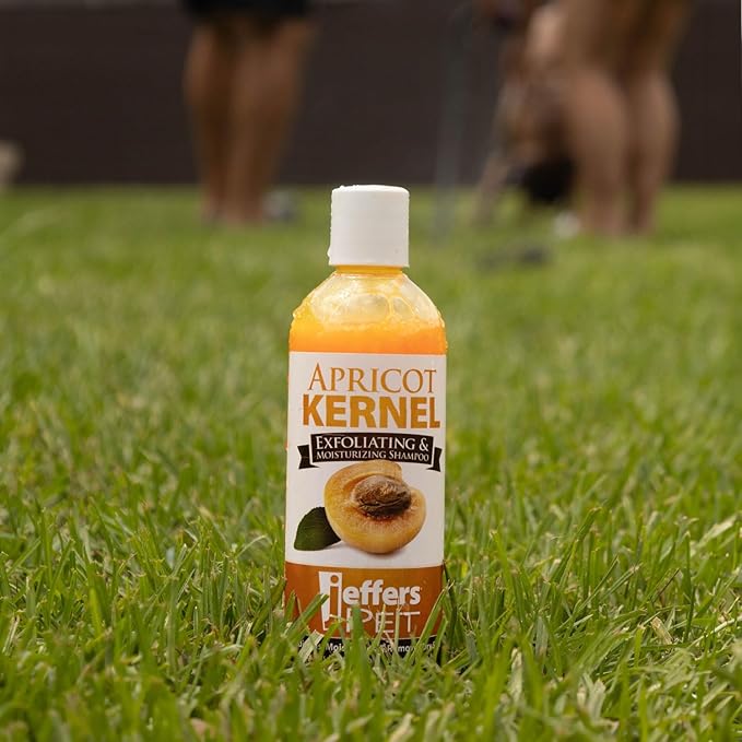 Jeffers Pet Apricot Kernel Shampoo, 17 oz – Detergent & Soap Free Exfoliating & Moisturizing Formula for Dogs, Cats, Puppies, Ferrets & Rabbit – Coconut Based, Apricot Scent with Vitamins A&D