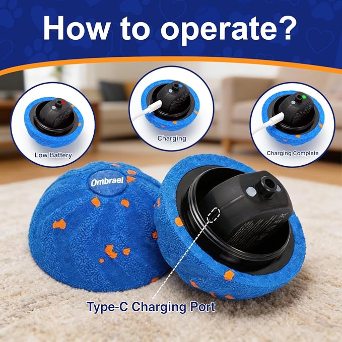 Ombrael Smart Interactive Dog Ball, Automatic Moving Bouncing Spinning Ball, Chew-Resistant & Washable E-TPU Rubber Toy for Medium Large Dogs