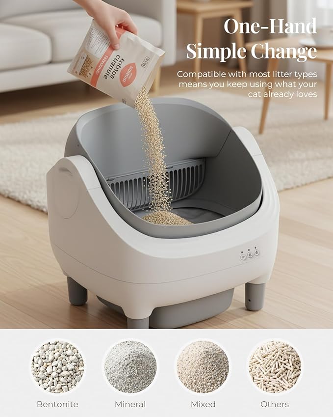 TAIFA Self Cleaning Litter Box with APP Control, Open-Top Automatic Litter Box for Multiple Cats with Safety Sensors, Odor-Free Waste Disposal Includes Trash Bags, 15L Waste Bin, Brush, Scooper, Mat