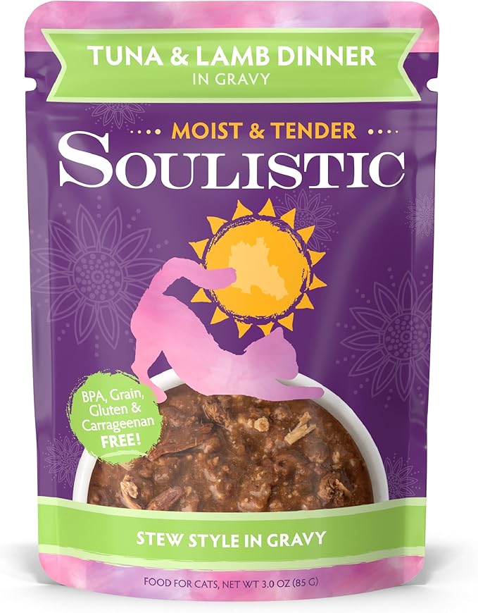 Soulistic Moist and Tender, Tuna and Lamb Dinner in Gravy, 3oz Pouch, Pack of 8